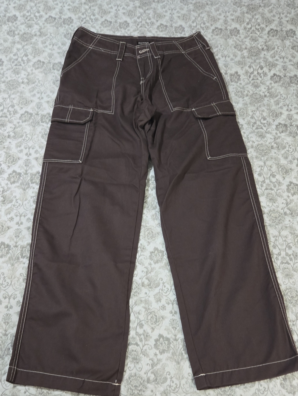 True Religion Brown Cargo Pants with Contrast Stitching